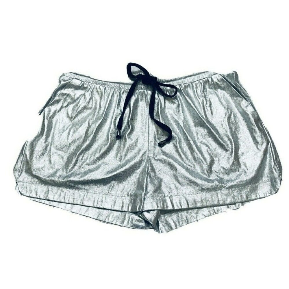 JOA Los Angeles Womens Medium Silver Metallic Shorts Stretch Drawstring